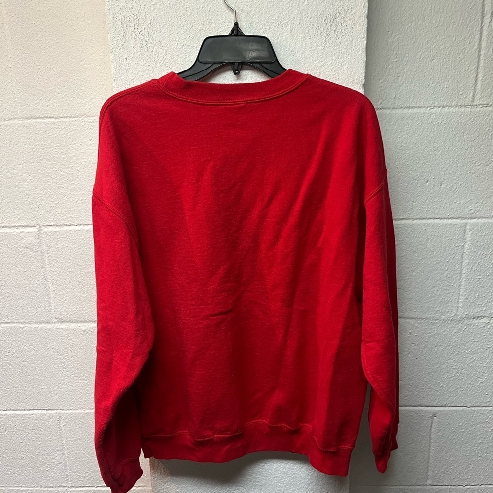 Gildan Red Crewneck Sweater with Festive Design - Picture 4 of 5